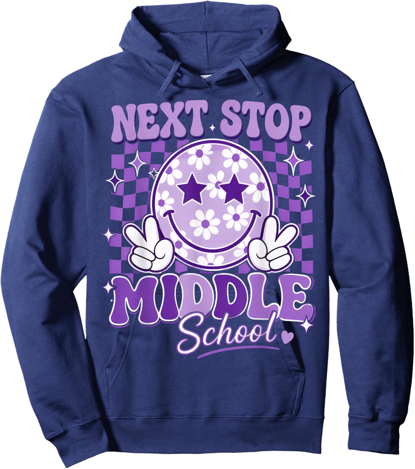 Next Stop Middle School Groovy Purple Elementary Graduation Hoodie - Hoodie | Navy