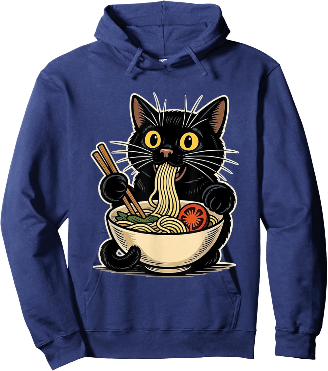 Funny Cat Eating Ramen Vintage Animal Cats Lovers Hoodie - Hoodie | Navy