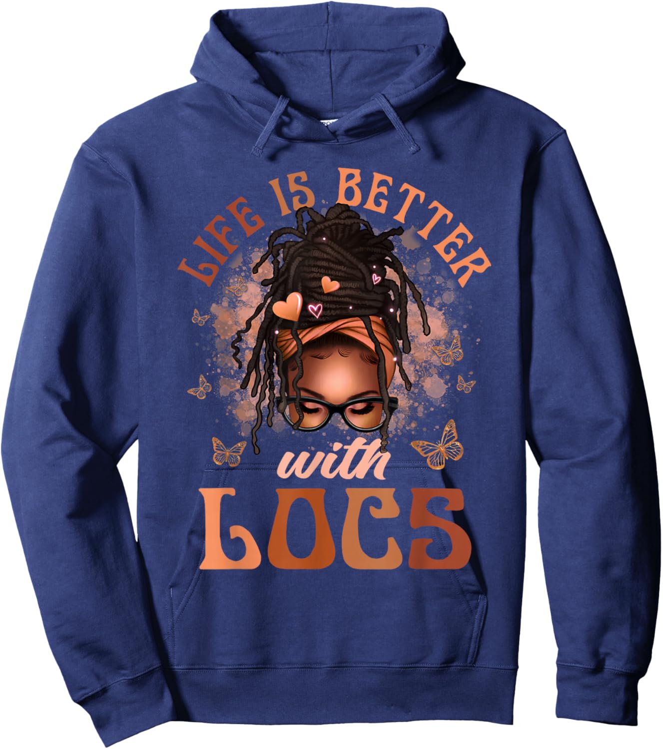Life Better with Locs Butterfly Melanin Afro African Loving Hoodie - Hoodie | Navy