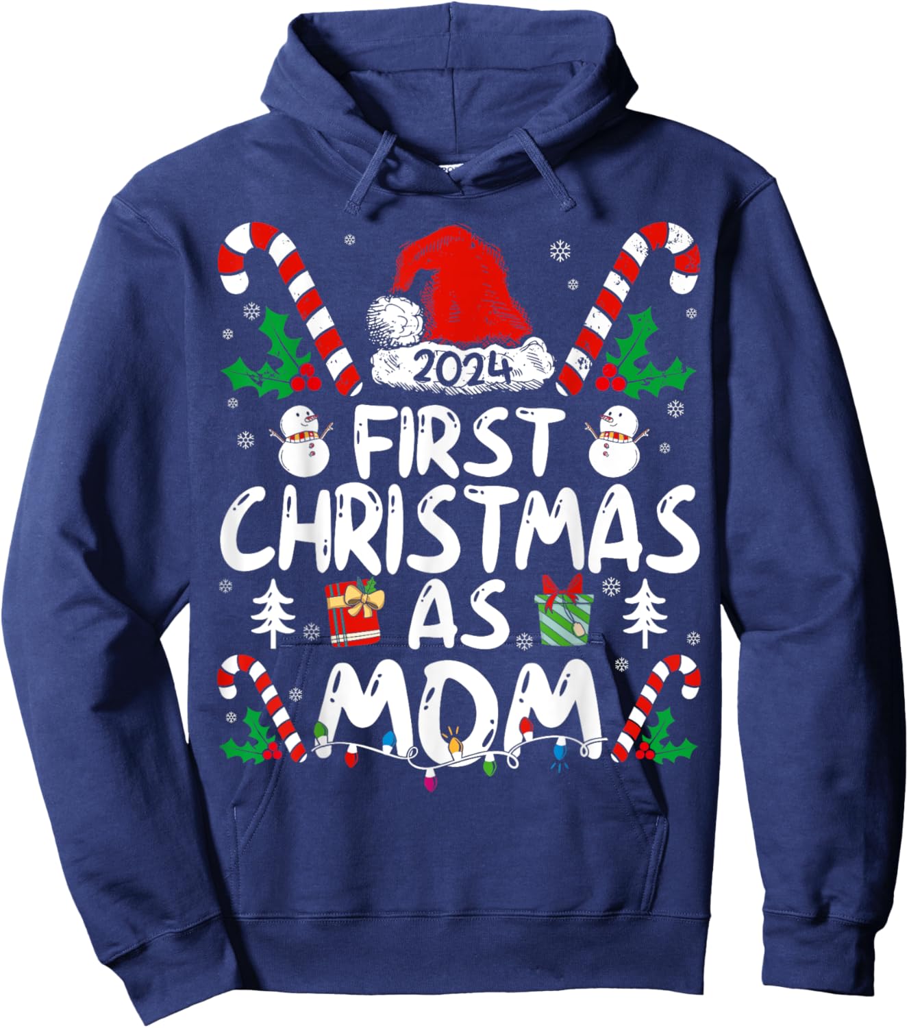 First Christmas As Mom 2024 Family Matching New Mom 1st Time Hoodie - Hoodie | Navy