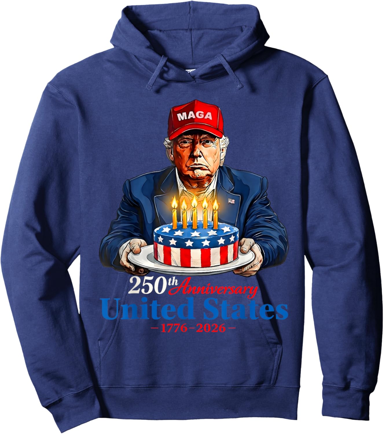 Donald Trump Celebrate 250th America Birthday US Anniversary Hoodie - Hoodie | Navy