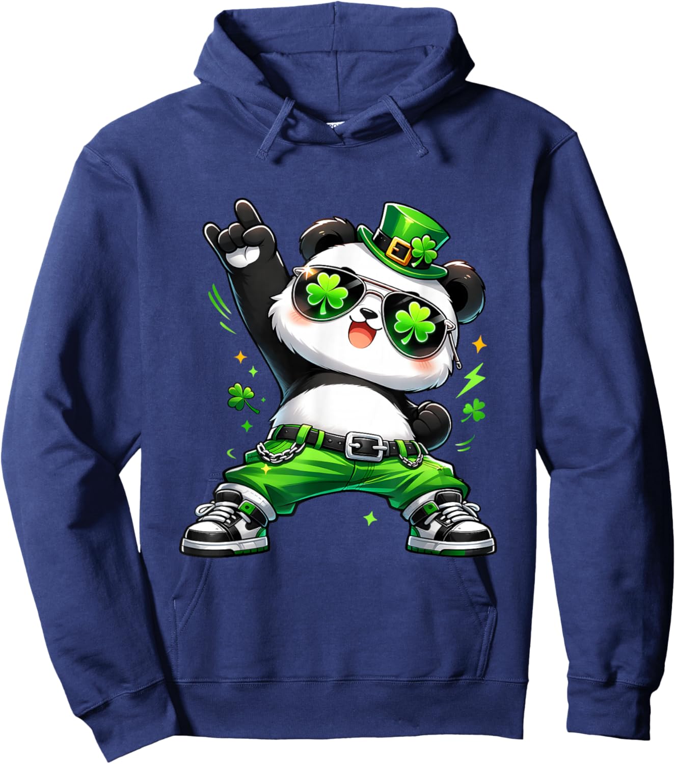 Panda Rocks St Patty's Shamrock St Patrick's Day Dancing Hoodie - Hoodie | Navy