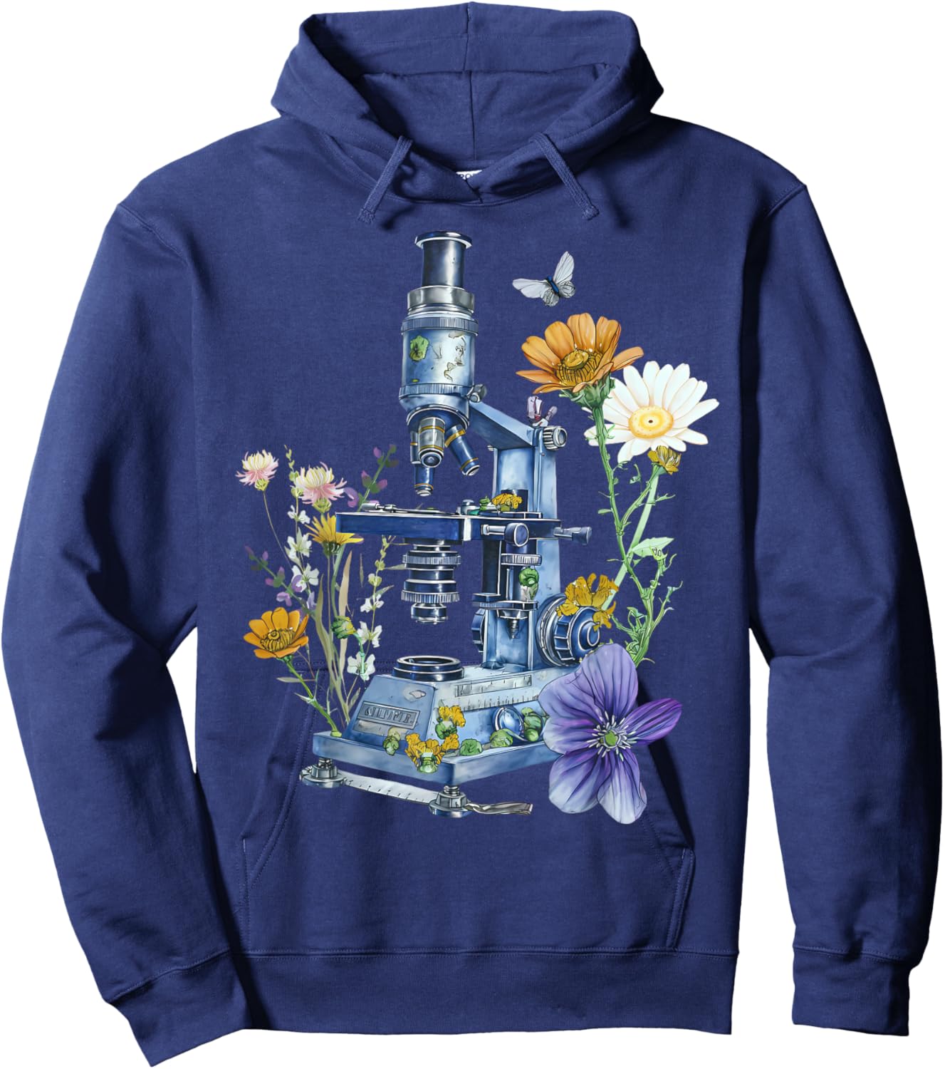 Medical Laboratory Technician Chemistry Floral Microscope Science Butterfly - Adults, Black, Small, Short Sleeve Hoodie - Hoodie | Navy