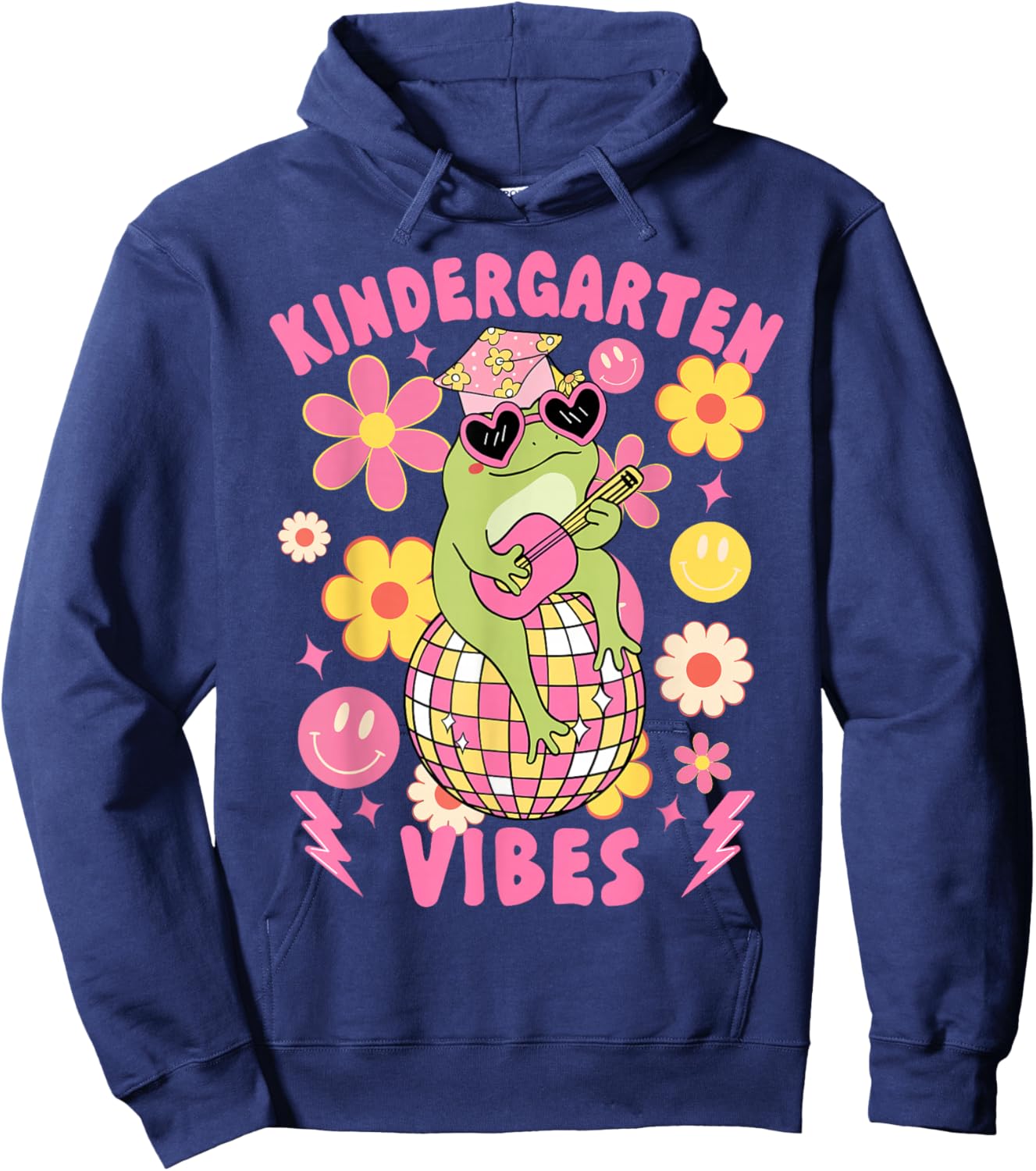 Kindergarten Vibes Groovy Kindergarten Back To School Frog Hoodie - Hoodie | Navy