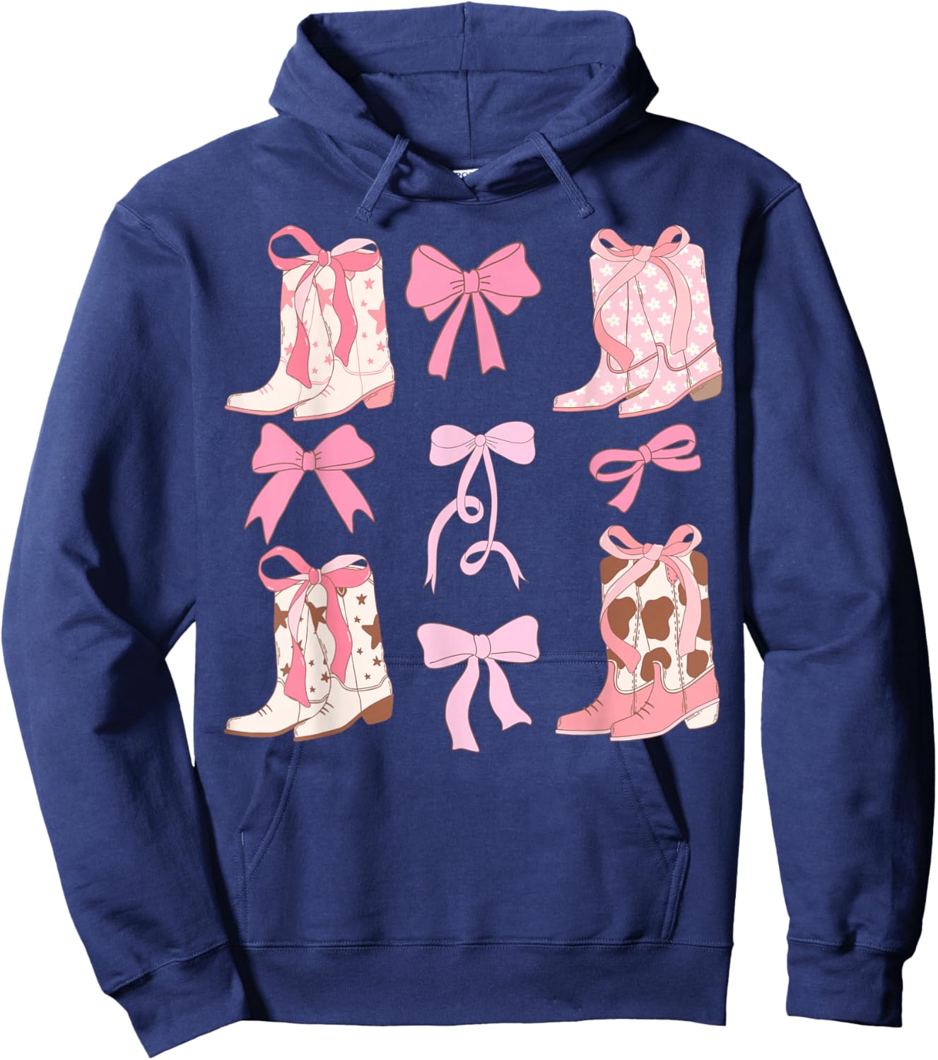 Coquette Cowgirl Boots with Bows Y2K Teen Girls Top Hoodie - Hoodie | Navy