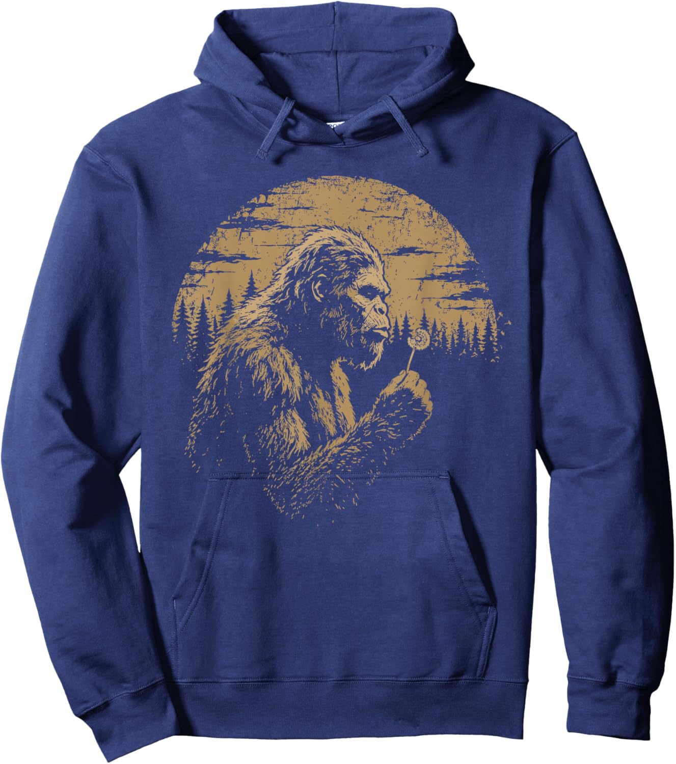 Blowing Wishes Funny Bigfoot Blowing Dandelion Vintage Art Hoodie - Hoodie | Navy