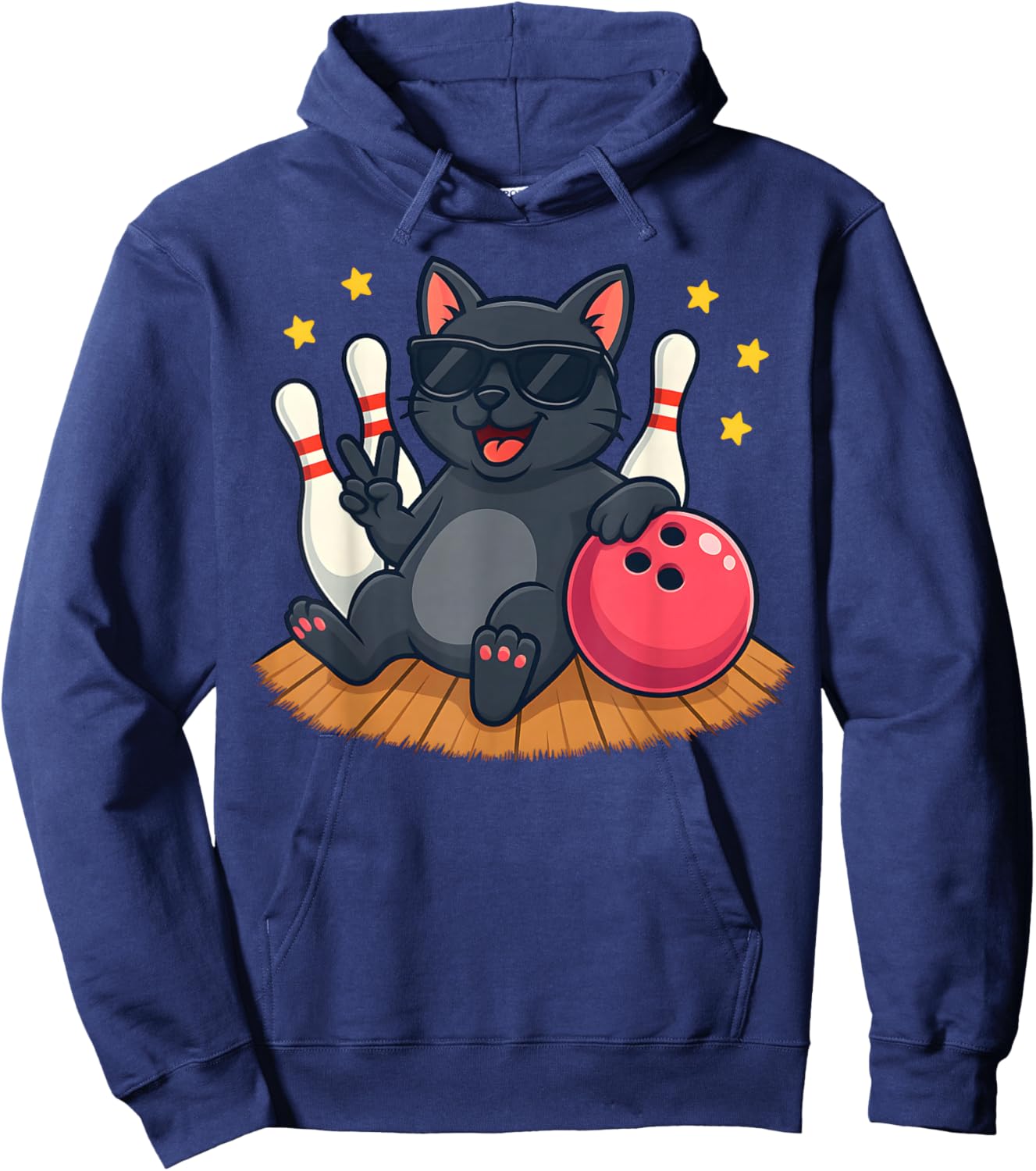 Cute Black Cat Bowling Funny Sunglasses Strike Halloween Hoodie - Hoodie | Navy