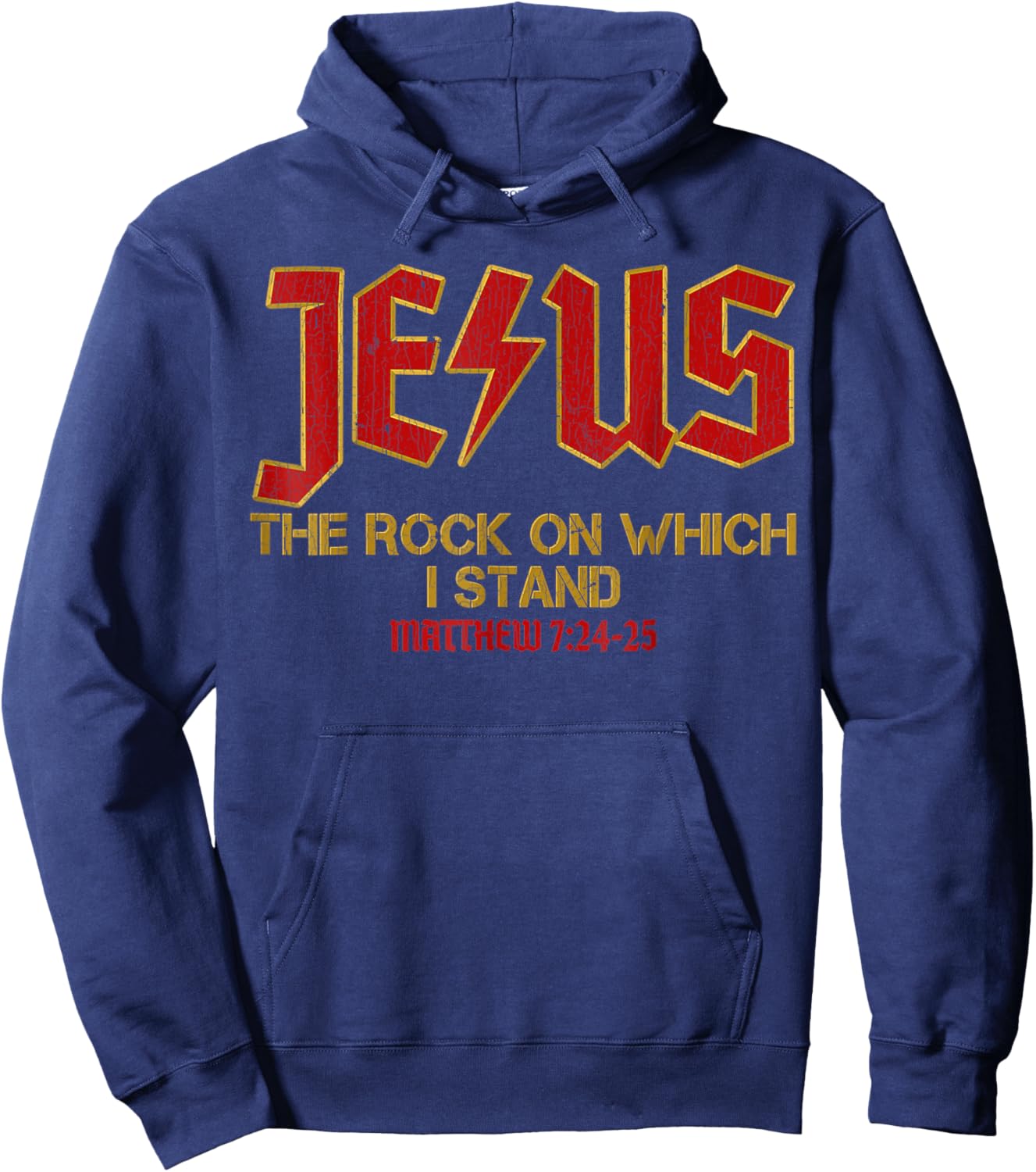 Vintage Retro Christian Jesus Rock Band Matthew 7:24 Retro V Hoodie - Hoodie | Navy