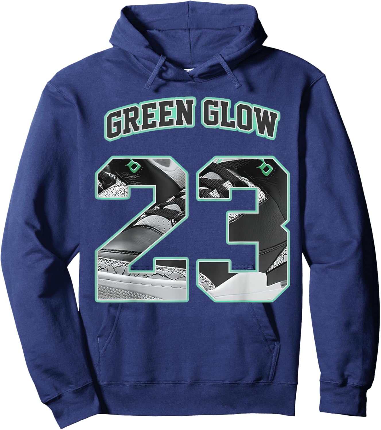 Number 23 Black Green Glow 3s Loser Lover Matching Retro Hoodie - Hoodie | Navy