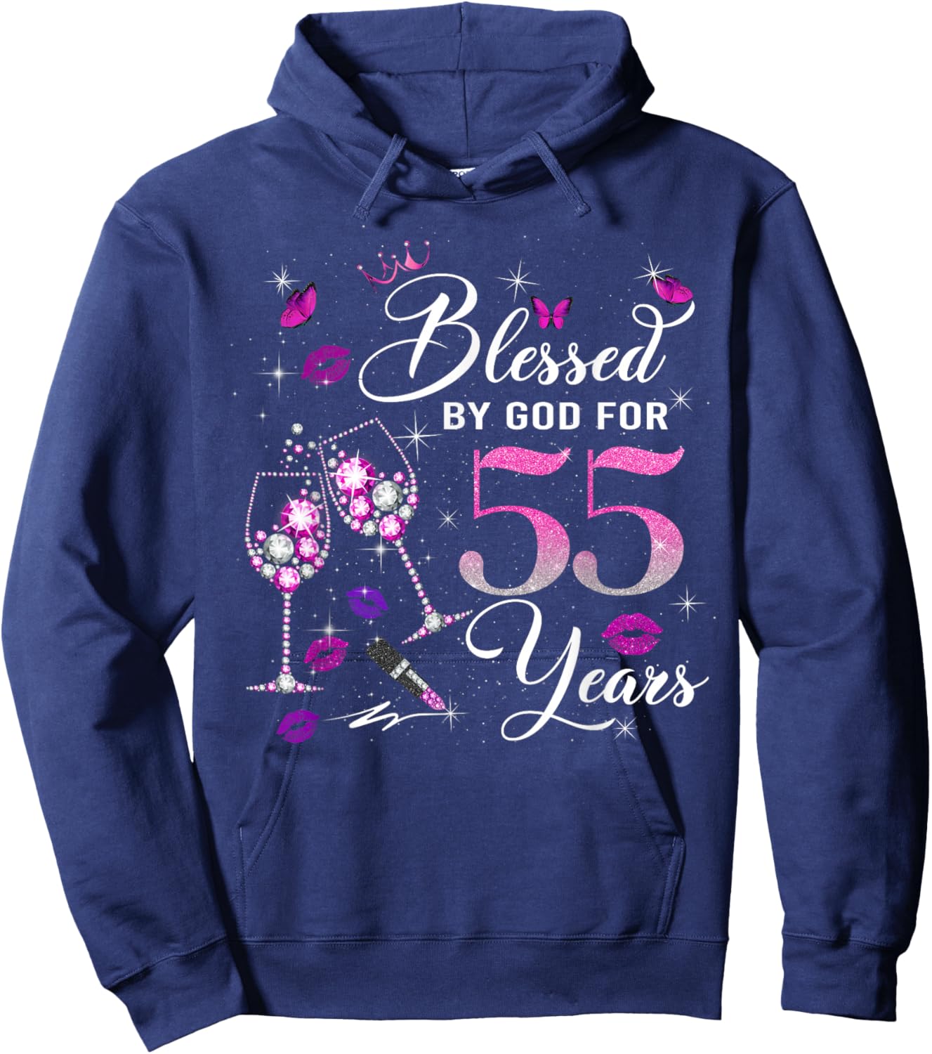 Blessed by God for 55 Years Old Women 55th Birthday Queen Hoodie - Hoodie | Navy