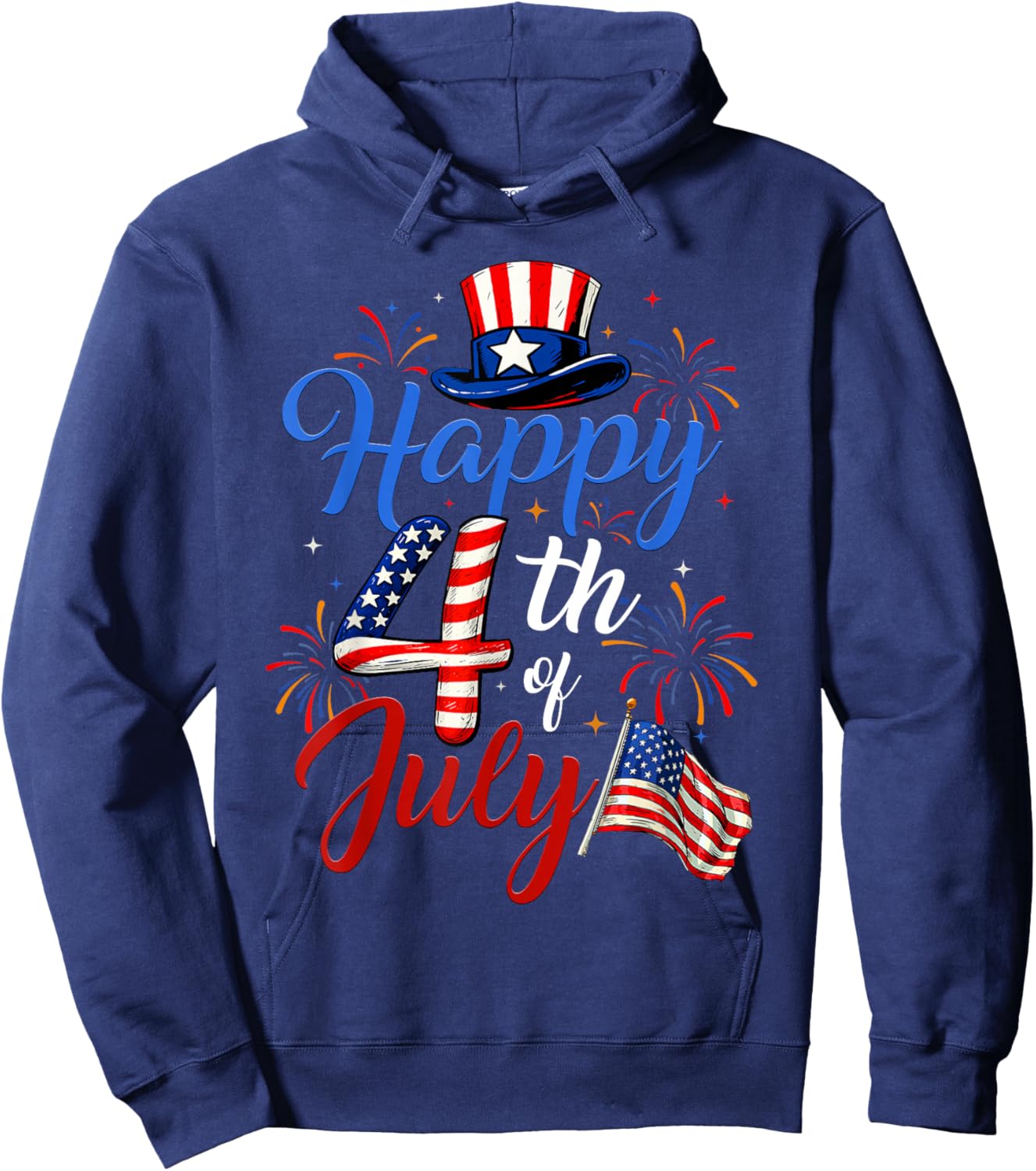 Happy 4th of July Shirt Men Women Patriotic American US Flag Hoodie - Hoodie | Navy