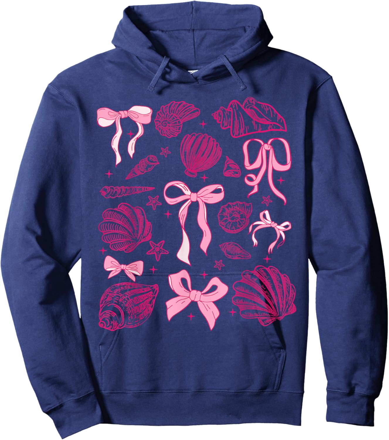 Pink Coquette Bow Seashell Beach Summer Coastal Ocean Beach Hoodie - Hoodie | Navy