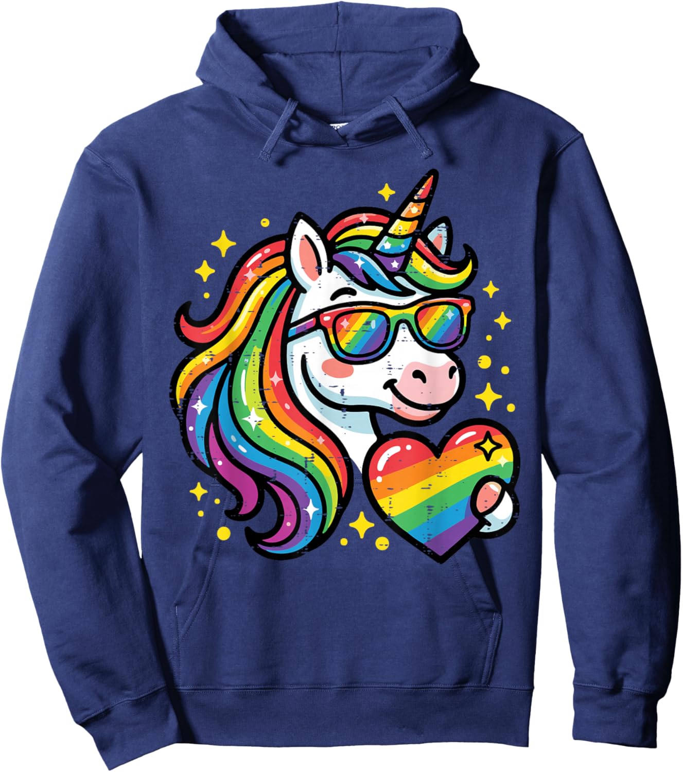 Rainbow Gay Unicorn Heart LGBTQ Pride Ally Girls Kids Women Hoodie - Hoodie | Navy