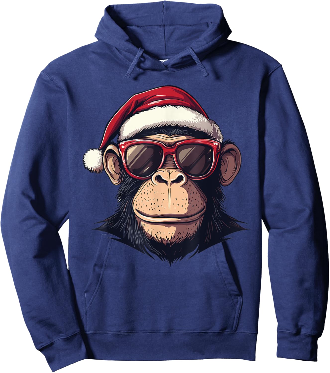 Monkey Santa Hat chimpanzee Monkey Lovers Christmas Pajama Hoodie - Hoodie | Navy