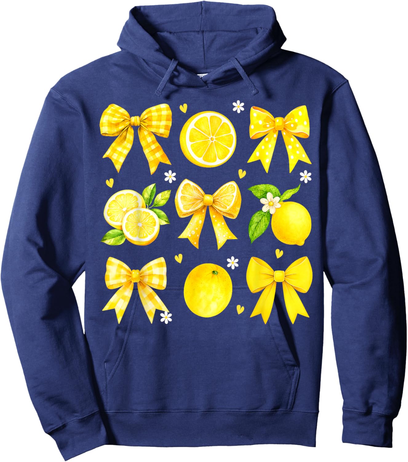 Cute Lemon Tropical Fruits Coquette Bows Summer Women Girl Hoodie - Hoodie | Navy