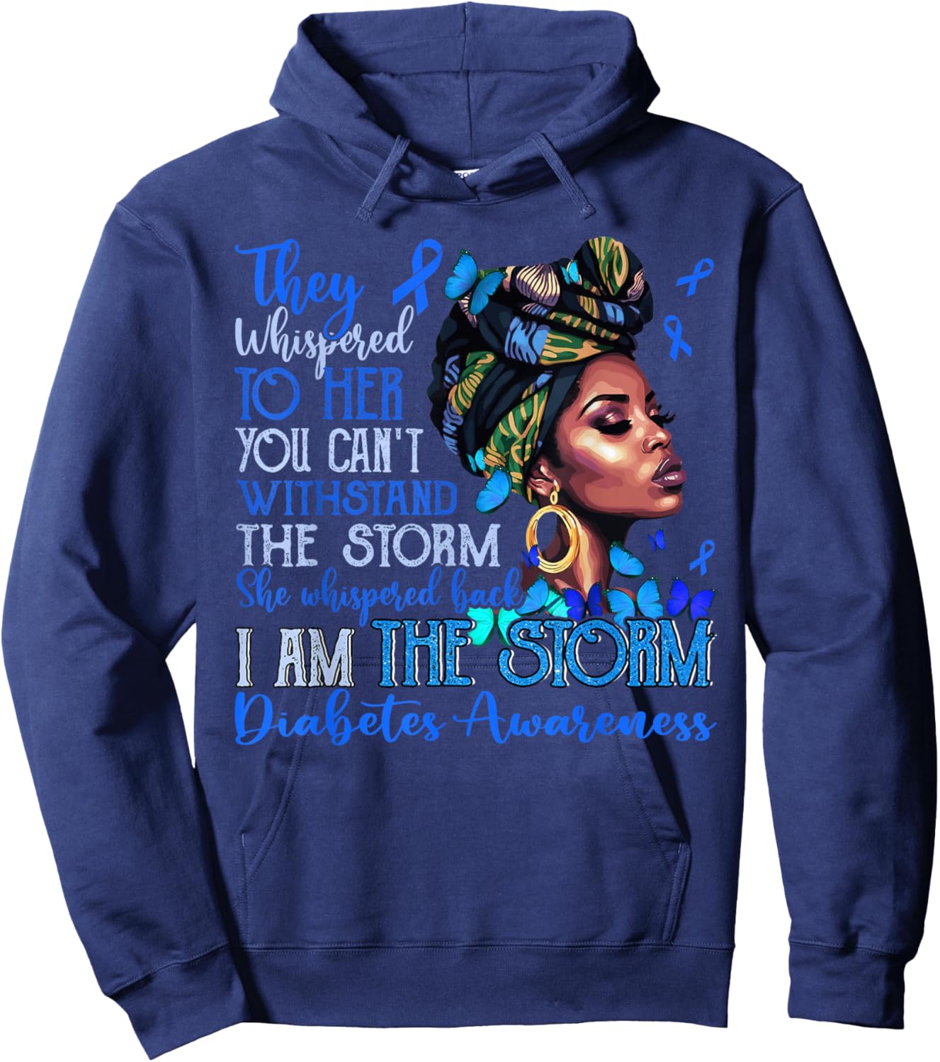 Black Women Motivation Support Diabetes Awareness Type 1 Hoodie - Hoodie | Navy