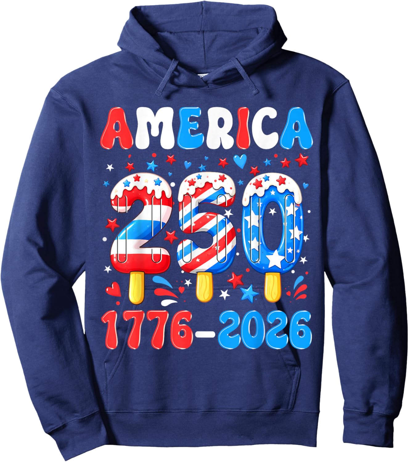 250 Years America 1776-2026 Ice Cream 4th of July Boy Kids Hoodie - Hoodie | Navy