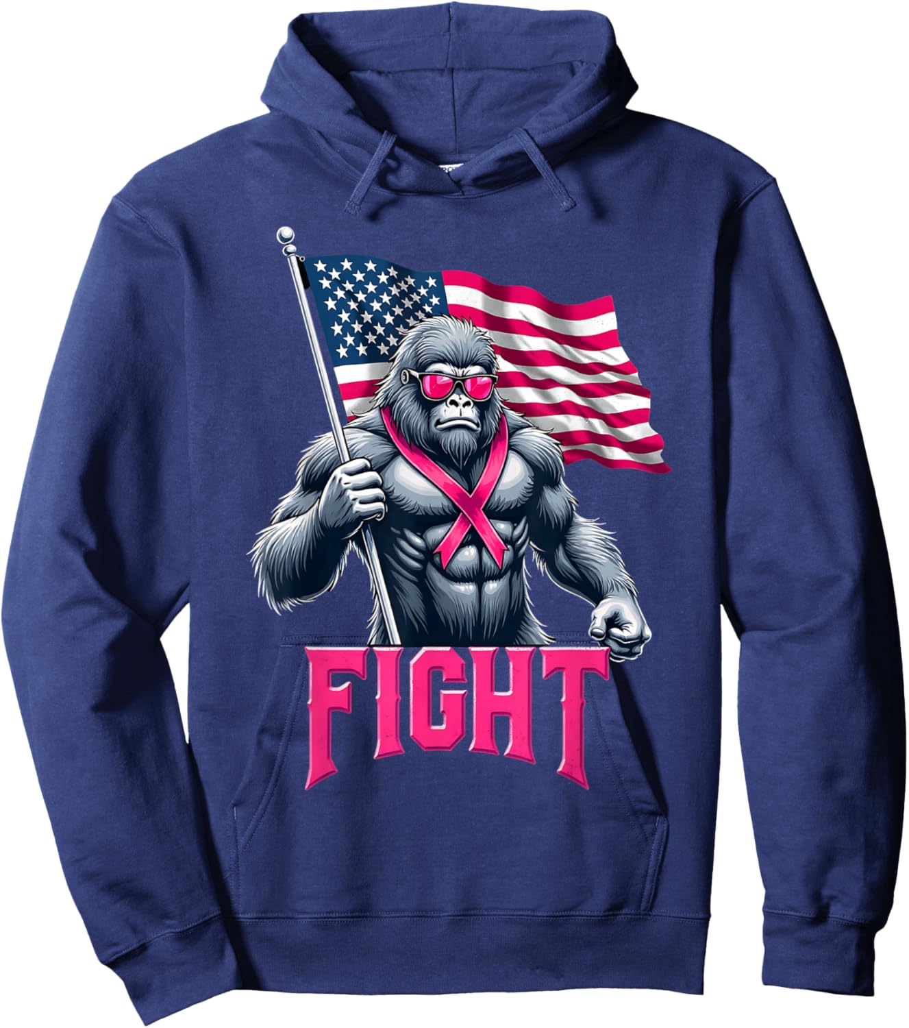 Bigfoot Sasquatch Fight Breast Cancer Awareness Pink Ribbon Hoodie - Hoodie | Navy