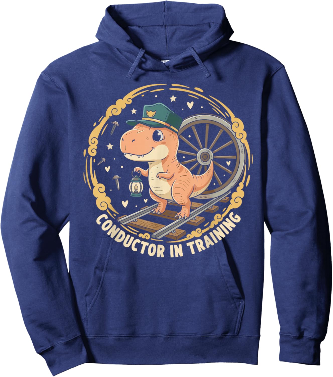 Dinosaur Adorable Conductor Train Transportation Hoodie - Hoodie | Navy