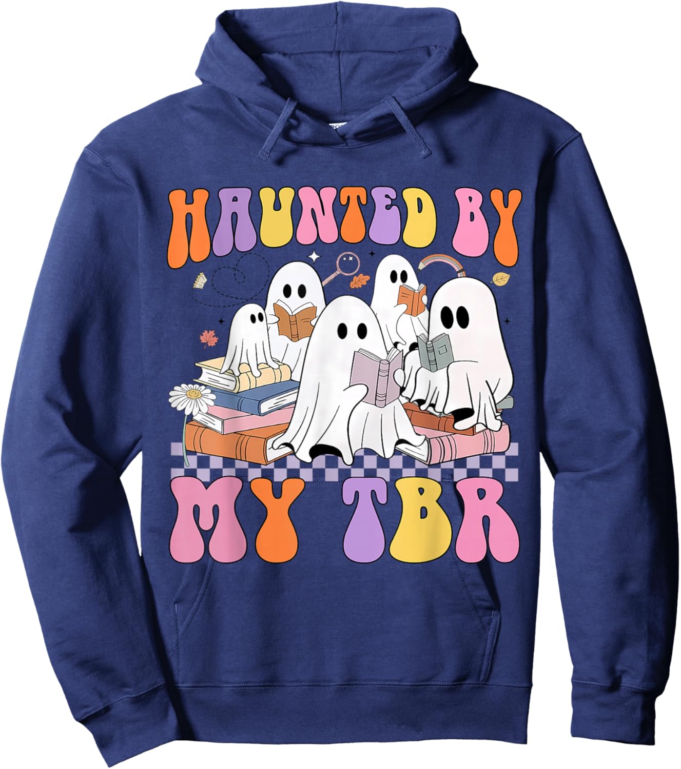 Haunted by My TBR Cute Ghosts Book Reading Teacher Halloween Hoodie - Hoodie | Navy