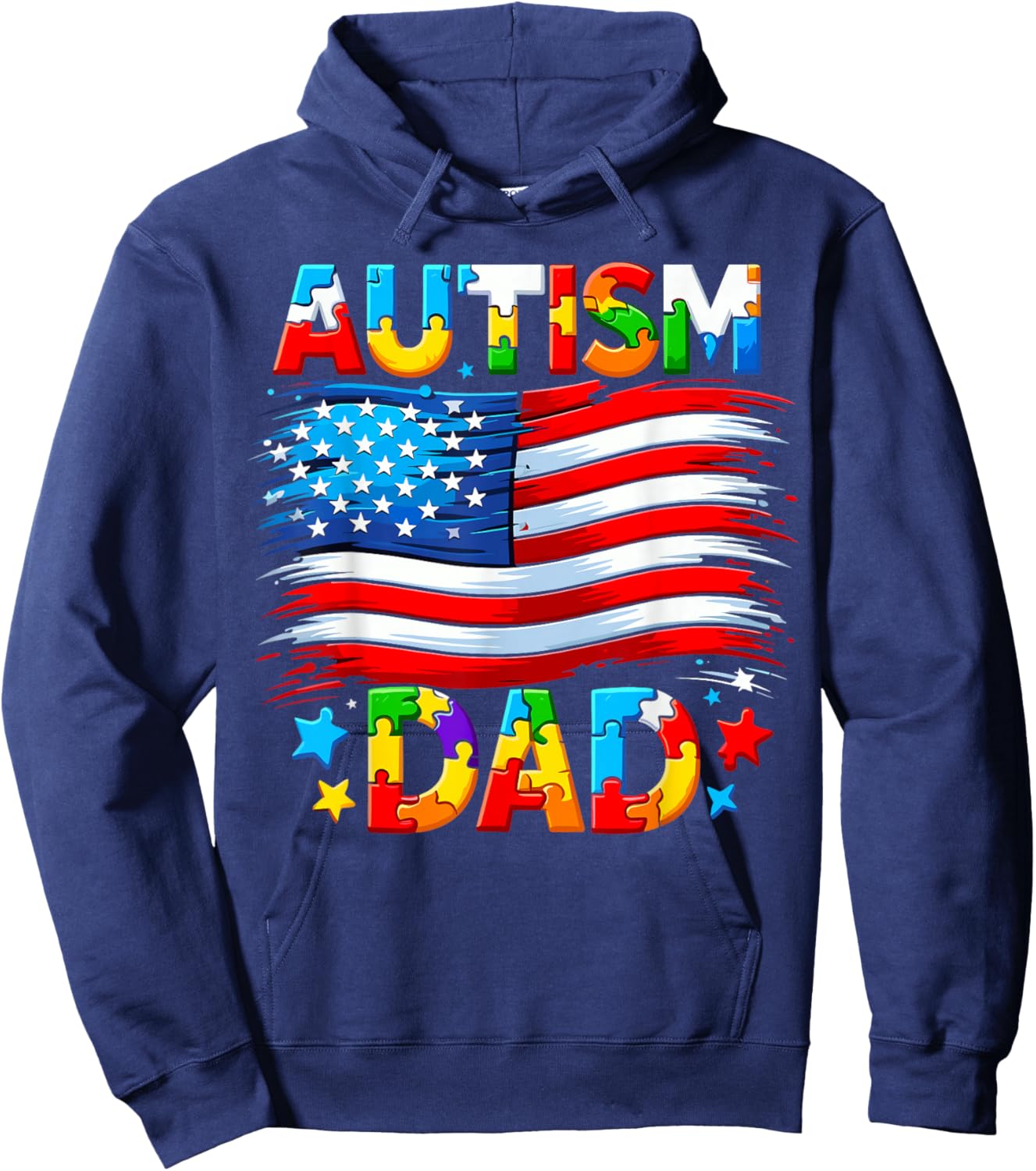 Autism Dad Awareness USA American Flag Hoodie - Hoodie | Navy