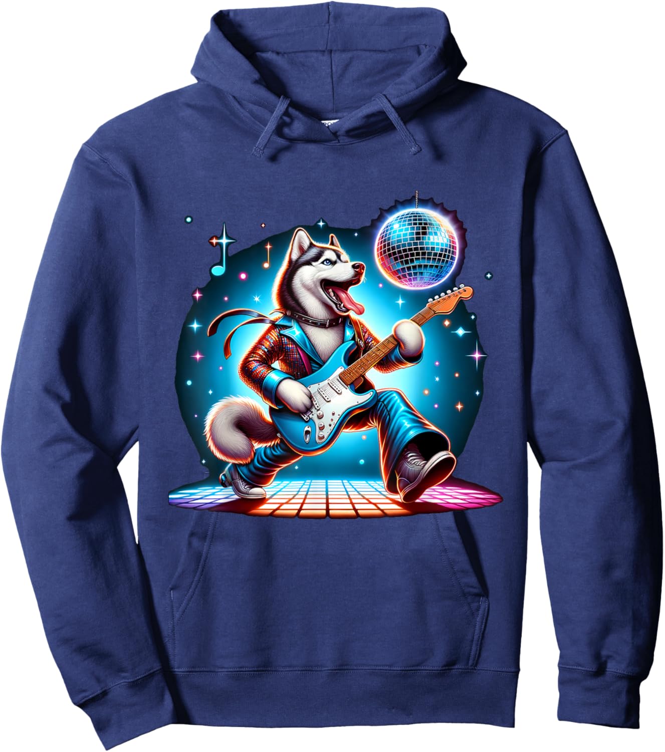 Disco Ball Guitar Husky Dog Men Women Kids Hoodie - Hoodie | Navy