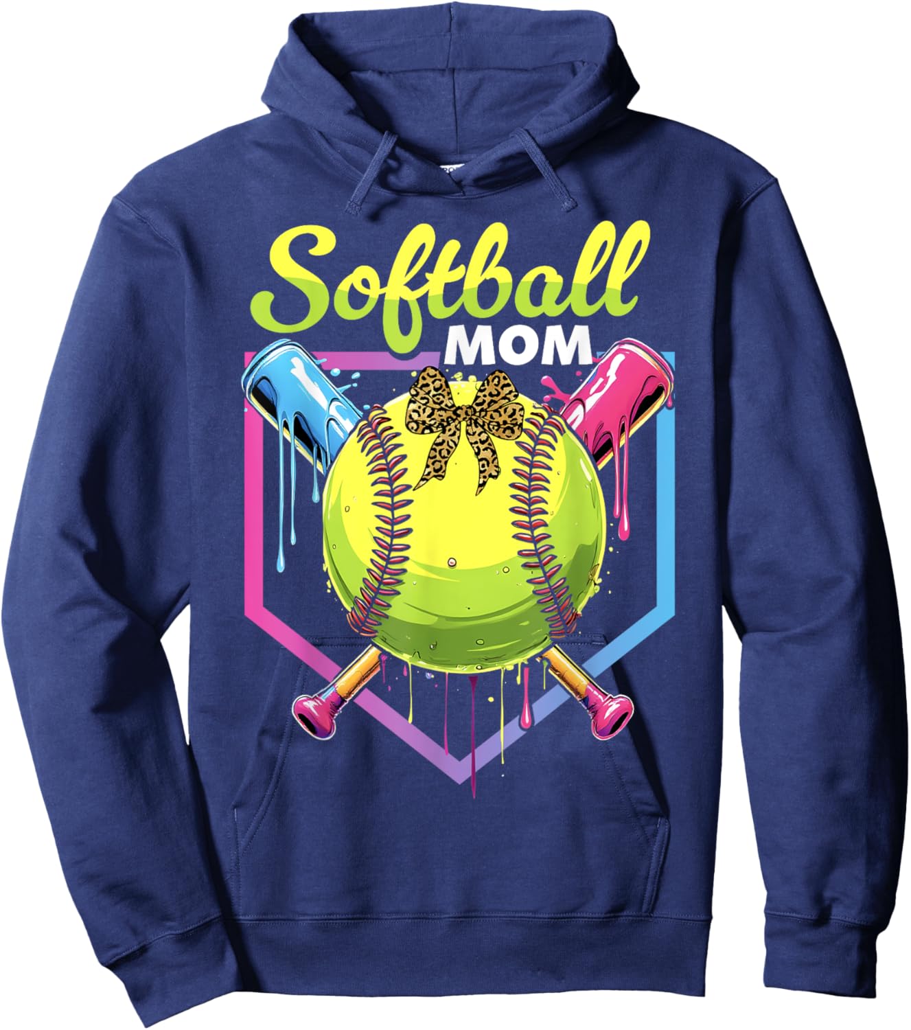 Softball Drip Mom Ice Cream Softball Mama Bow Mother's Day Hoodie - Hoodie | Navy