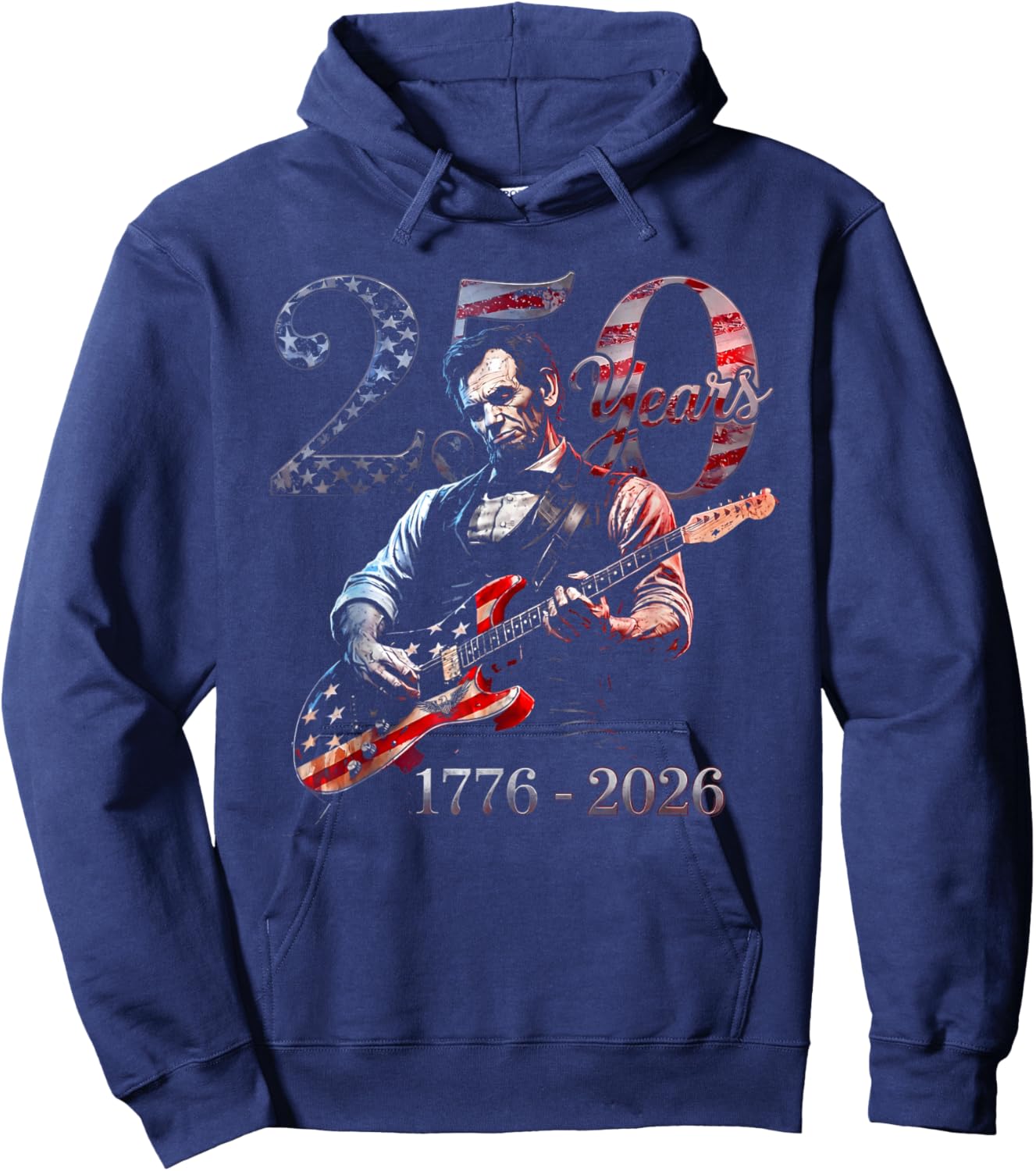 Abraham Lincoln Playing Guitar 4th July 250th Anniversary Hoodie - Hoodie | Navy