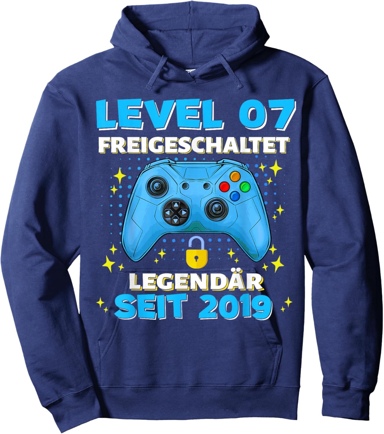 Level 7 Years Birthday Shirt Boy Gamer 2019 Birthday Hoodie - Hoodie | Navy