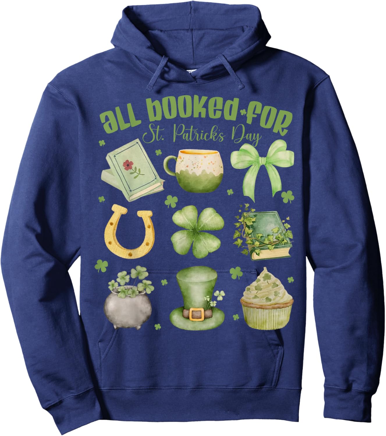 ALL Booked For St Patricks Day Bookish Leprechaun Bookworm Hoodie - Hoodie | Navy