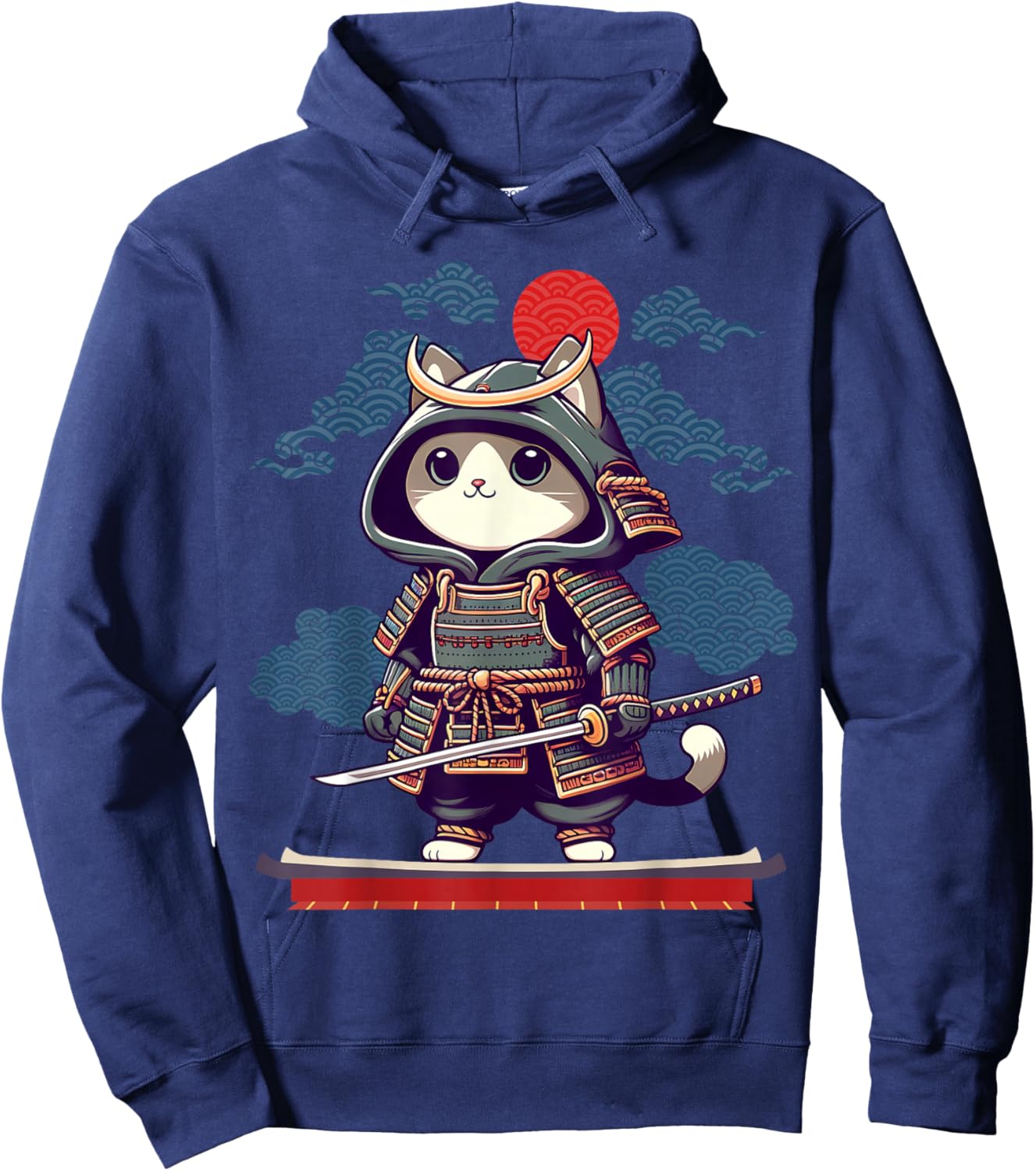 Japanese Samurai Cat Tattoo Kawaii Ninja Cat Anime Cute Kids Hoodie - Hoodie | Navy