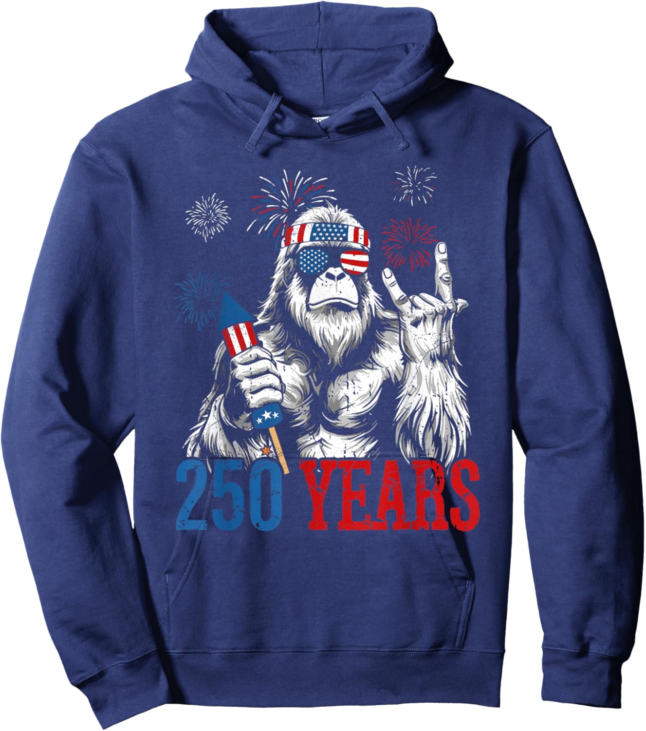 Bigfoot Rock and Flag 250 Years 1776-2026 250th Birthday Hoodie - Hoodie | Navy