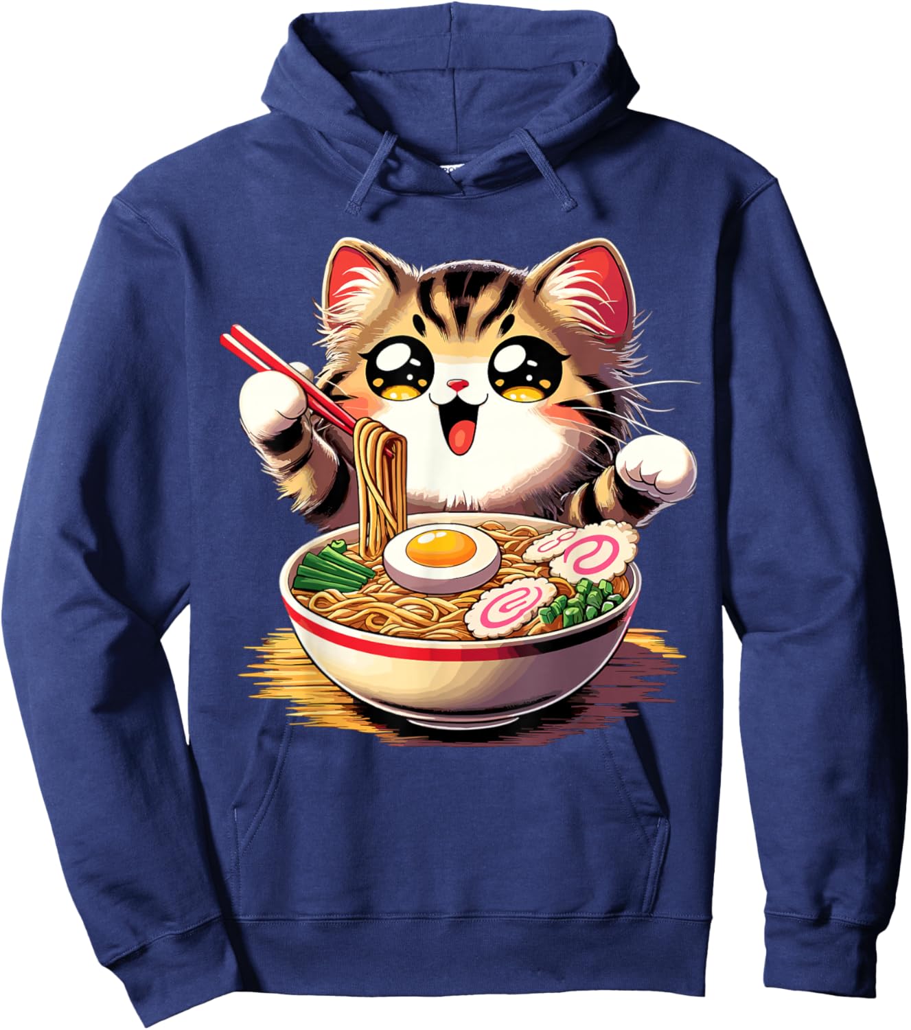 Cat Ramen Noodles Anime Kawaii Japanese Cat Hoodie - Hoodie | Navy