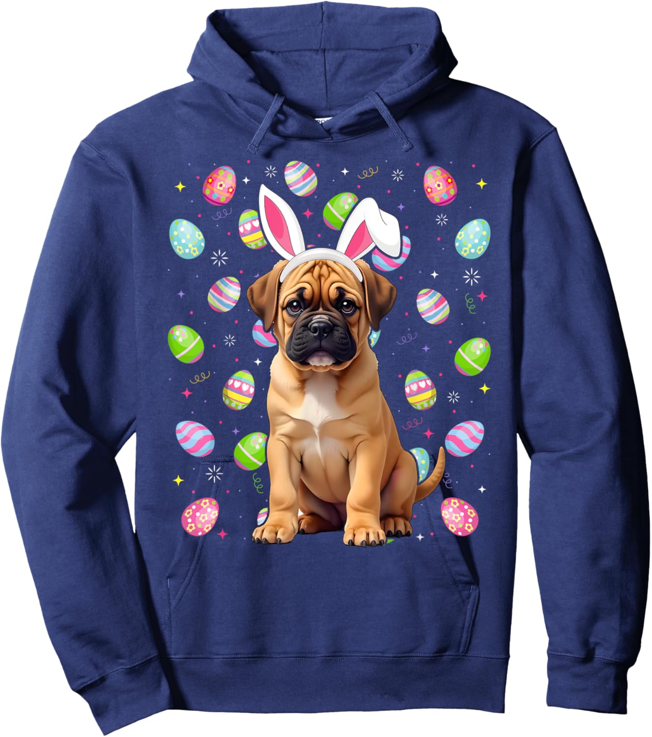 Bullmastiff Dog Easter Egg Hunt Bunny Ear Bullmastiff Easter Hoodie - Hoodie | Navy
