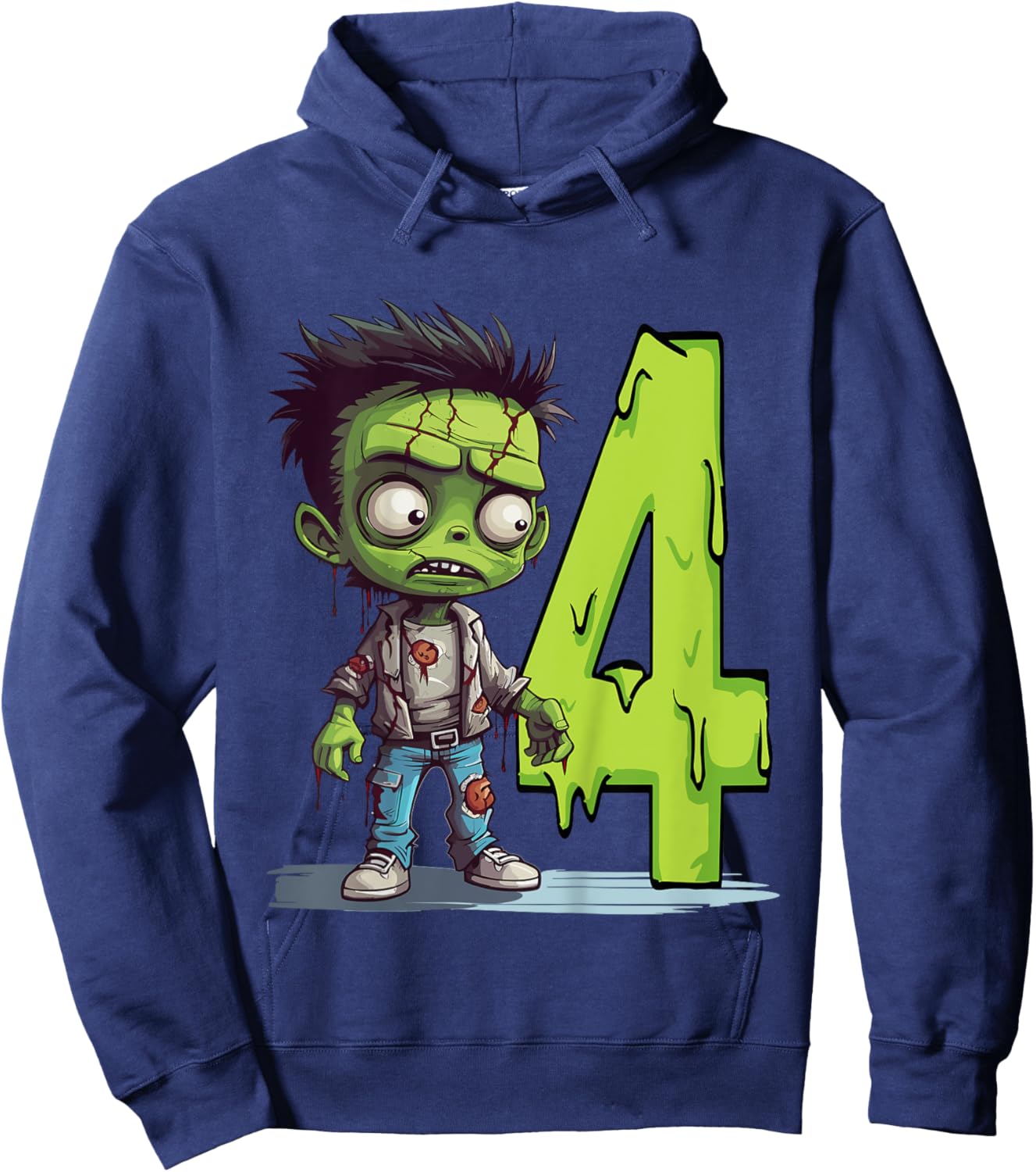 Kids Scary Zombie - four Years - creepy 4th Birthday Halloween Hoodie - Hoodie | Navy