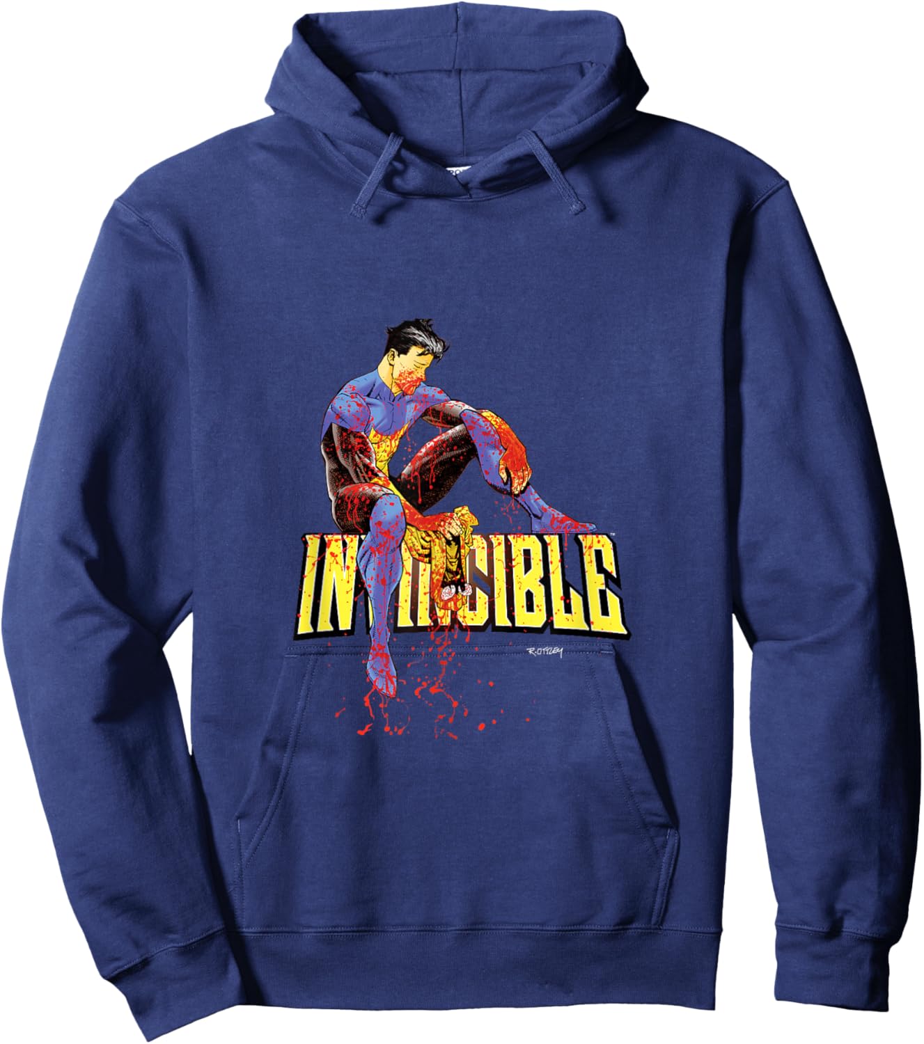 INVINCIBLE Official Merchandise -Adults Black Cartoon Short Sleeve Classic Fit Hoodie - Hoodie | Navy
