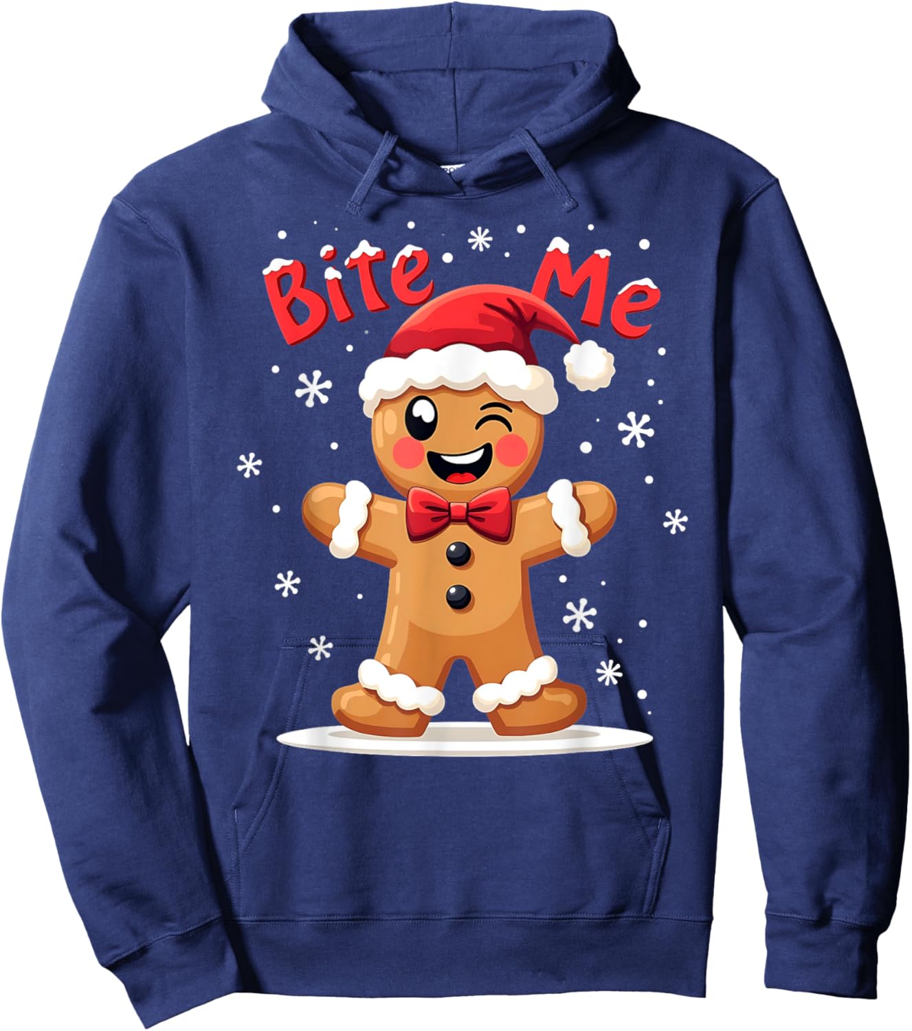 BITE ME Gingerbread Man Funny Sarcastic Christmas Hoodie - Hoodie | Navy