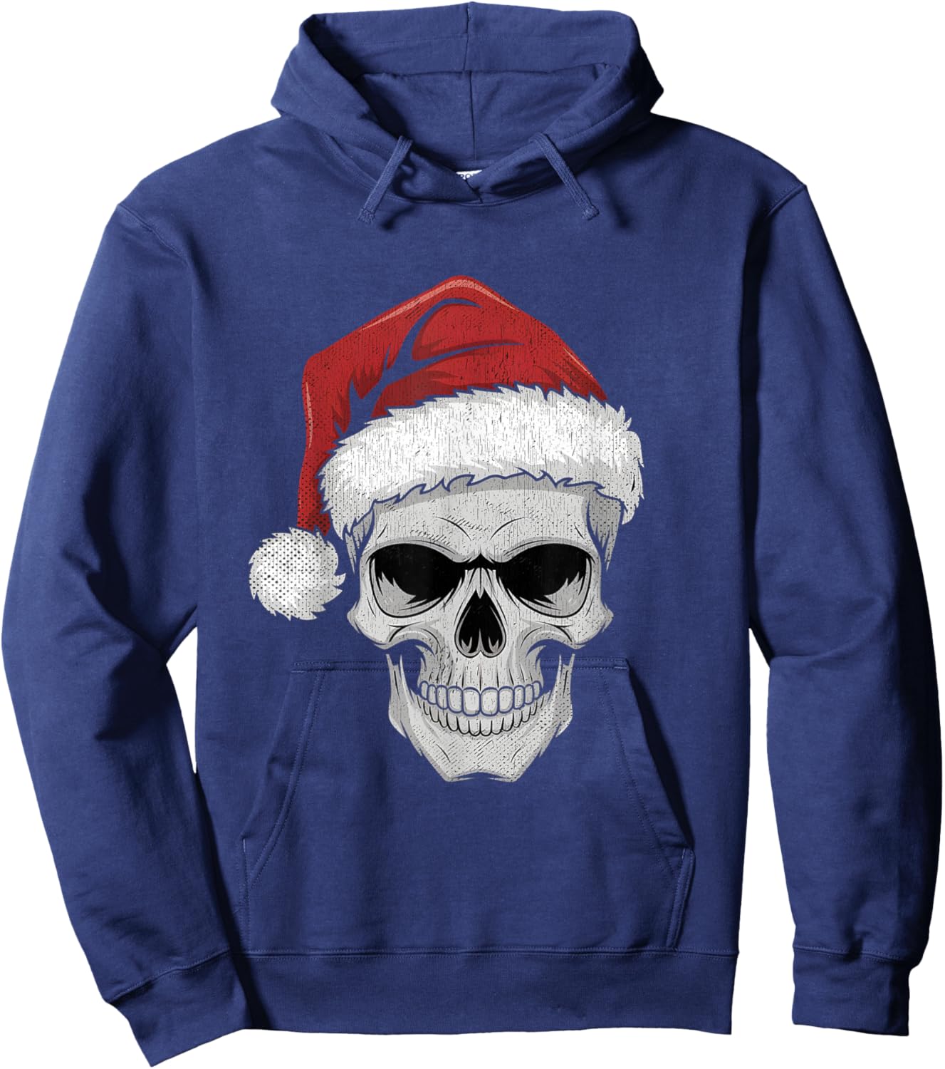 Santa Hat Skull Heavy Metal Goth Sarcastic Rock Christmas Hoodie - Hoodie | Navy