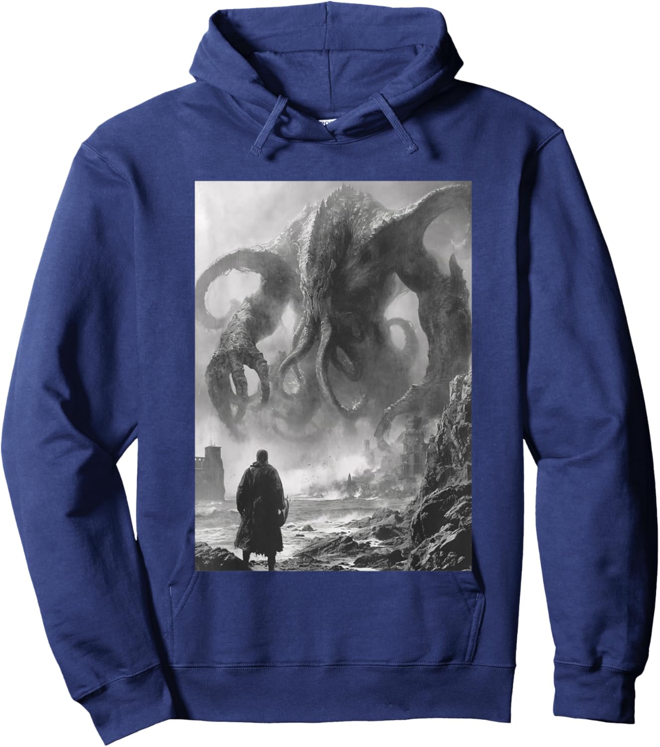 Vintage Cthulhu Kraken Japanese Sea Monster Horror Newspaper Hoodie - Hoodie | Navy