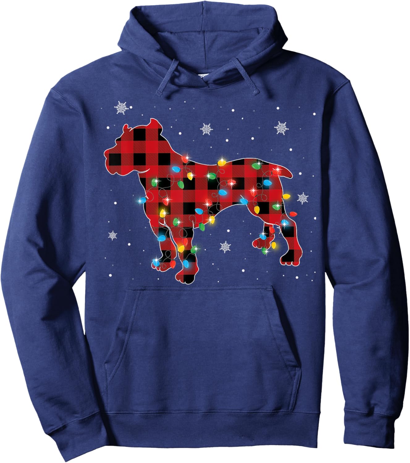 Pajamas Red Plaid Pitbull Christmas Lights Puppy Lovers Hoodie - Hoodie | Navy