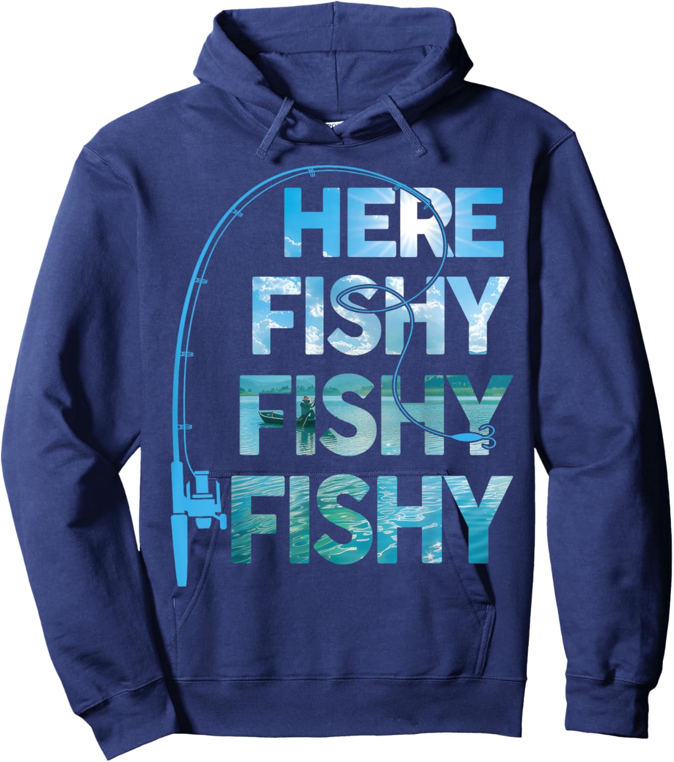 Fishing-Shirt Here-Fishy Fisherman Funny Bass Fish Dad Hoodie - Hoodie | Navy