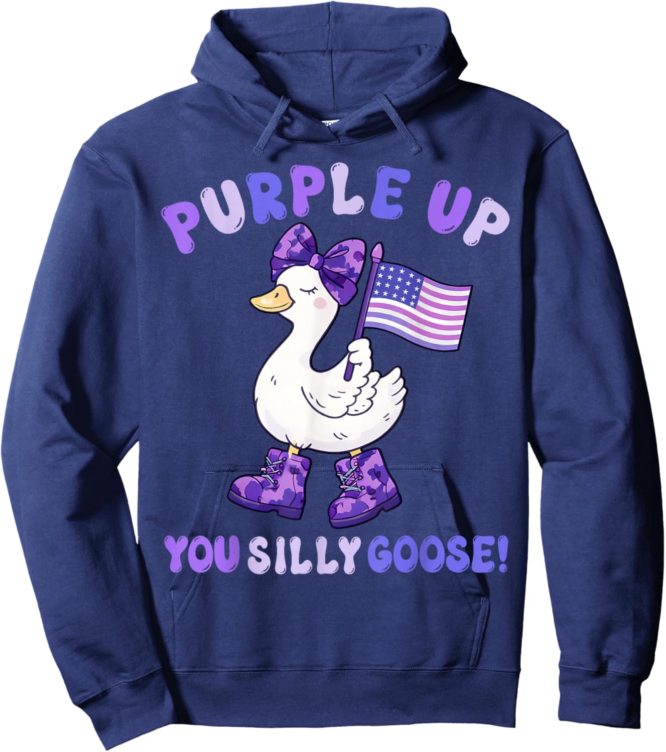 Purple Up Military Kids You Silly Goose Funny Coquette Bow Hoodie - Hoodie | Navy
