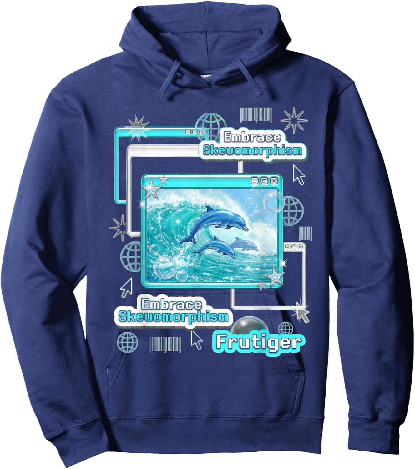 Frutiger Aero Skeuomorphismus Delfine Y2K Ästhetisches Design Hoodie - Hoodie | Navy
