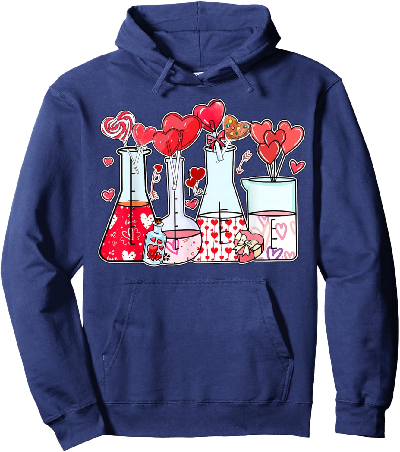 Beaker Test Tube Heart Laboratory Valentines Science Teacher Hoodie - Hoodie | Navy