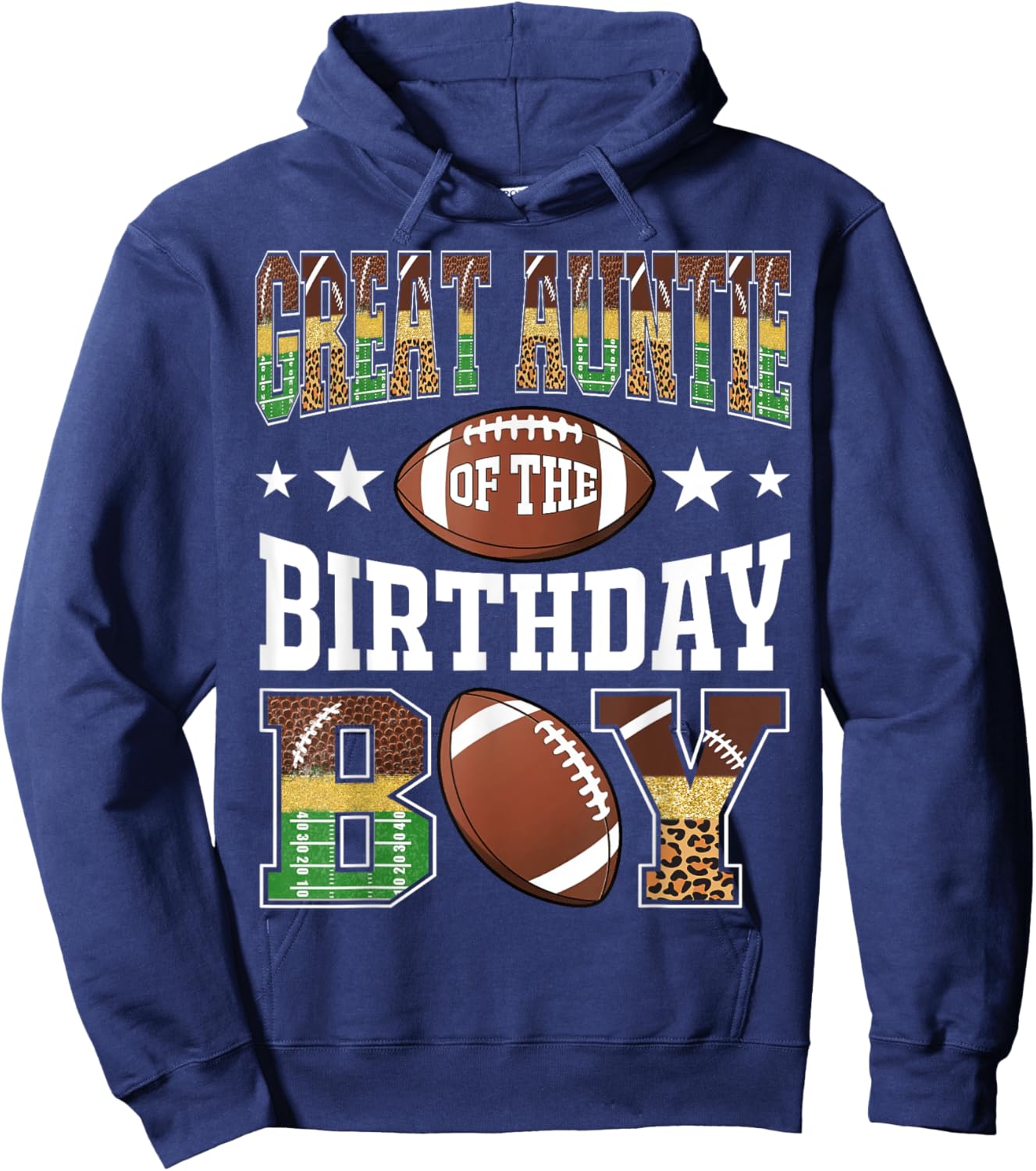 Great Auntie Of The Birthday Boy Football Leopard Game Day Hoodie - Hoodie | Navy