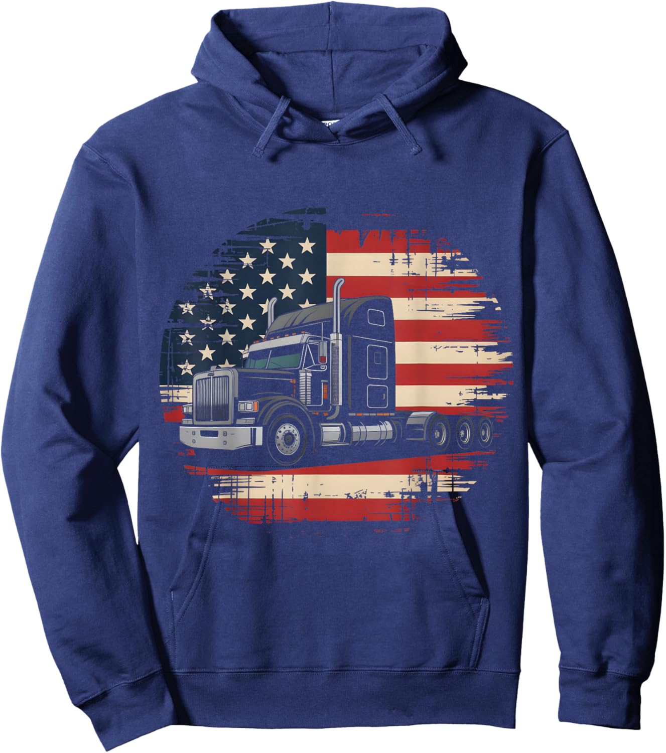 Patriotic American Flag Trucker Truck Driver Rig Hoodie - Hoodie | Navy