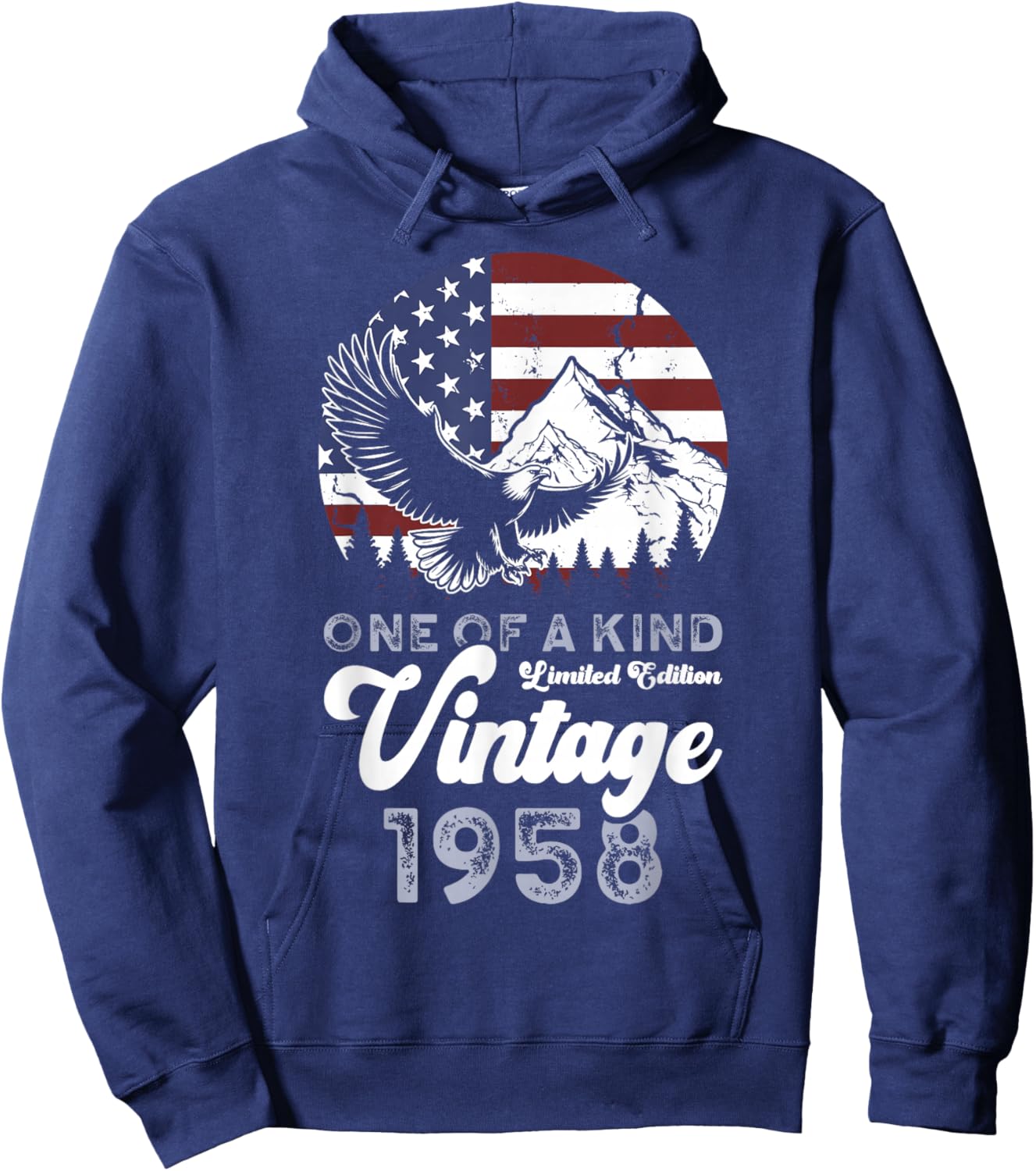 Vintage 1958 Patriotic Eagle 68th Birthday American Flag Hoodie - Hoodie | Navy
