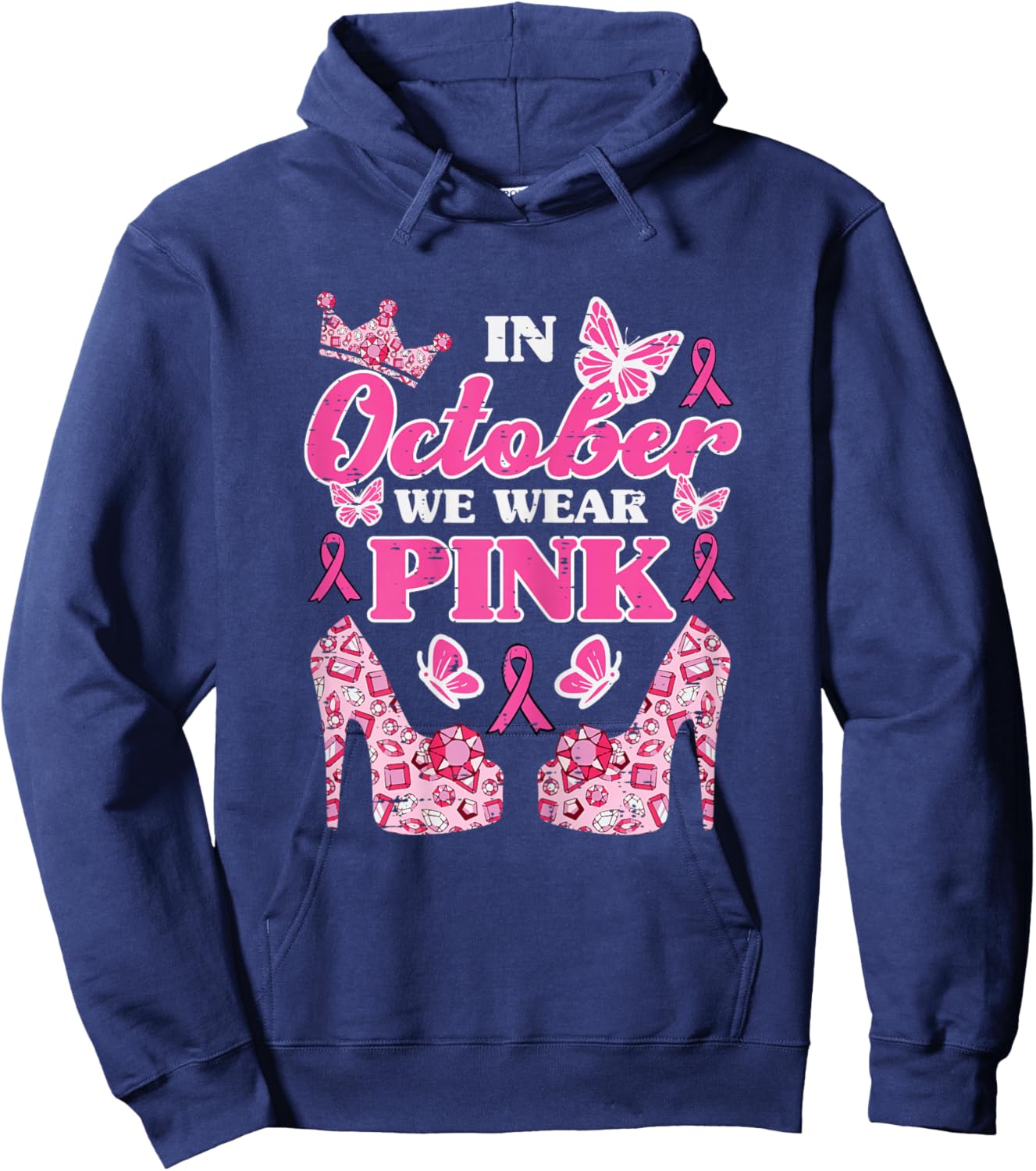 Breast Cancer High Heels October Wear Pink Girls Kids Women Hoodie - Hoodie | Navy