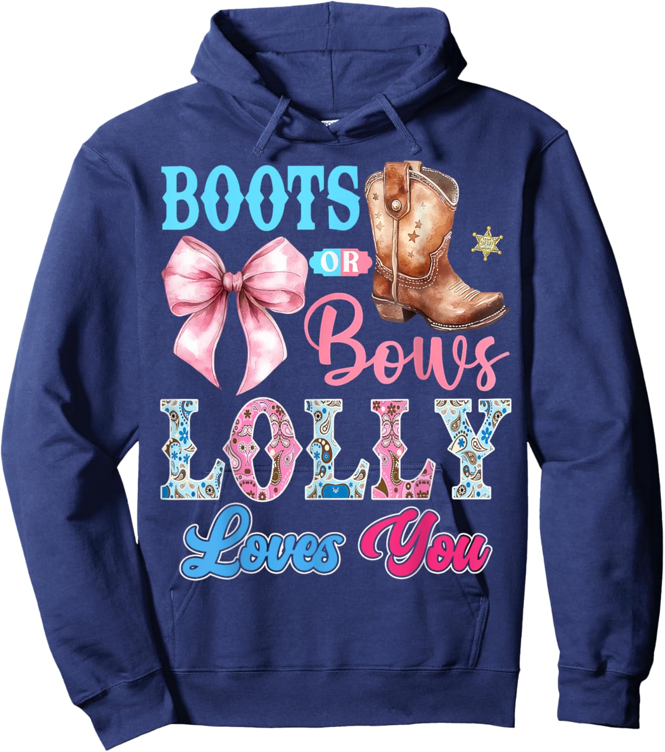 Boots or Bows Lolly Loves You Gender Reveal Party Hoodie - Hoodie | Navy