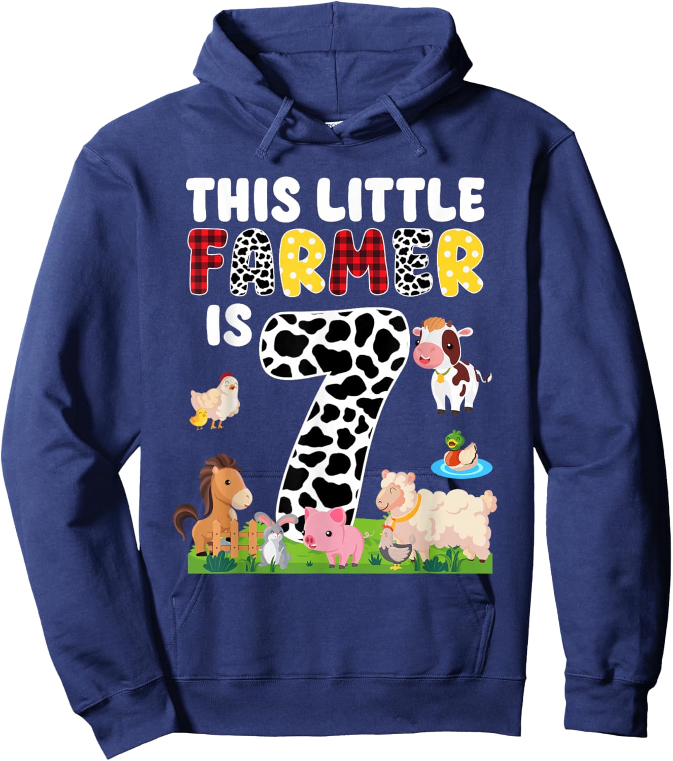 7 Year Old Farmer Birthday 7th Birthday Farm Themed Party Hoodie - Hoodie | Navy